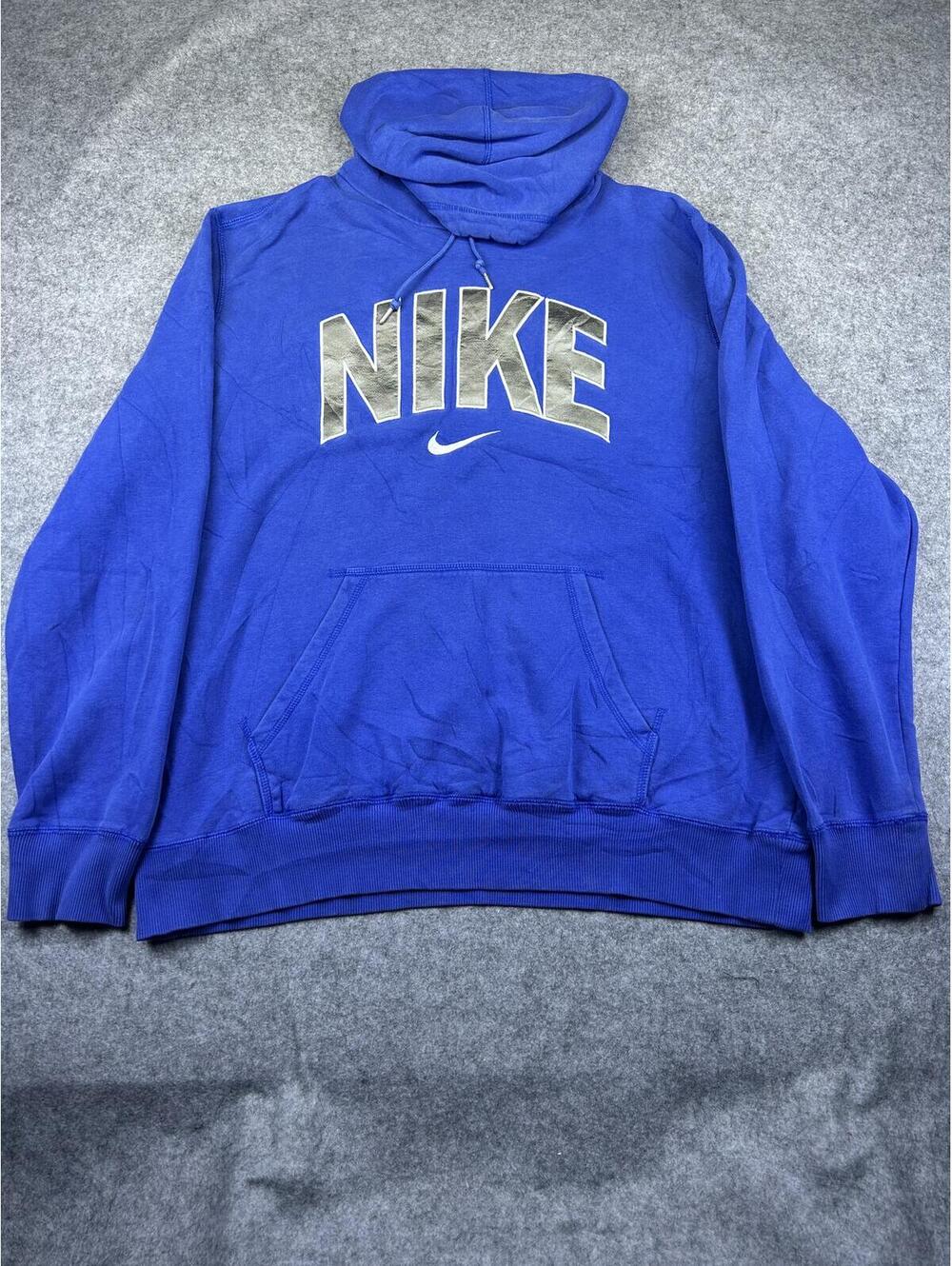 Y2K Style Nike Hoodie Center Swoosh and Spellout Blue Athletic Men's Size XXL